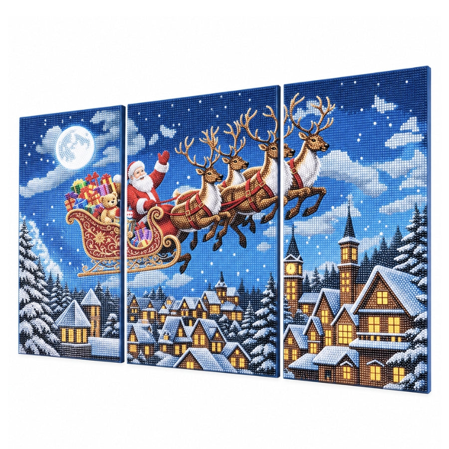 Santa's Flight Crystal Art Canvas Triptych Kit