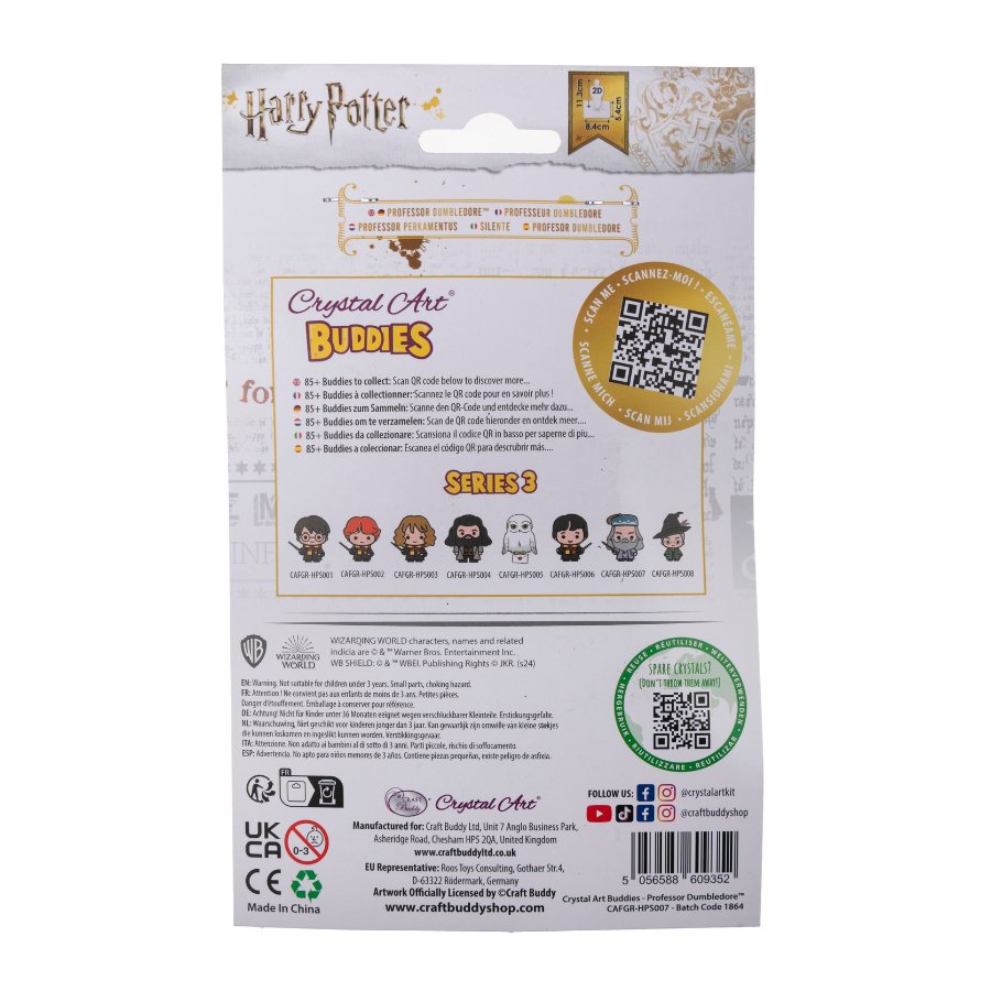 "Albus Dumbledore" Crystal Art Buddies Harry Potter Series 3 Back Packaging