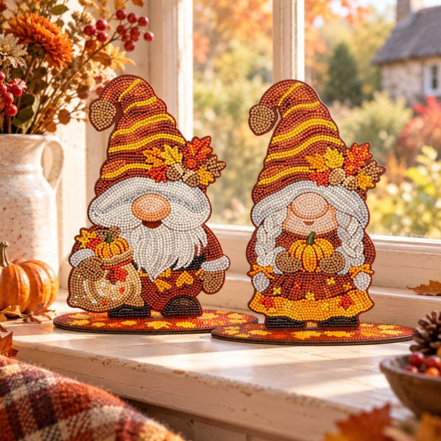 Autumn Gnomes Crystal Art Decoration Kit Set of 2