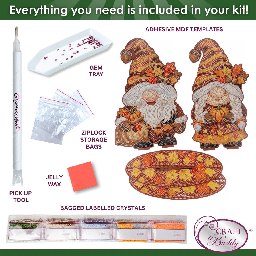 Autumn Gnomes Crystal Art Decoration Kit Set of 2