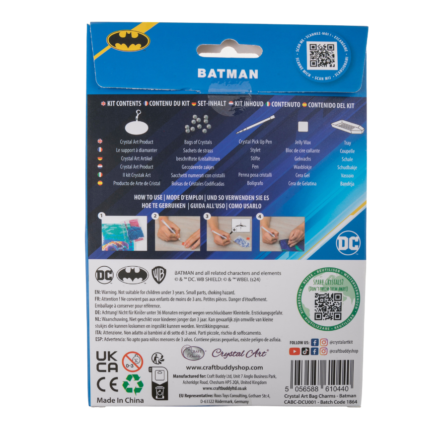 "Batman" Crystal Art Backpack Charm Kit DC Back Packaging