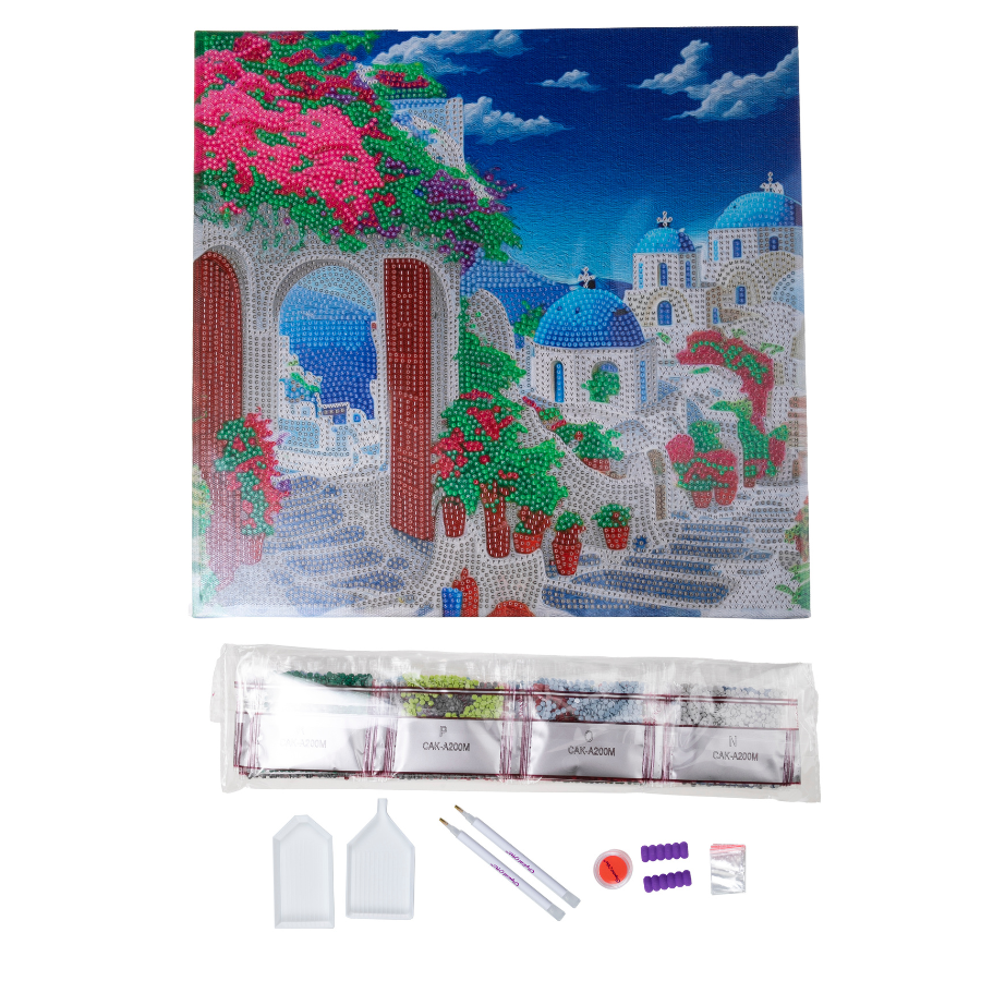 "Blue House View" Crystal Art Kit 30x30cm Content