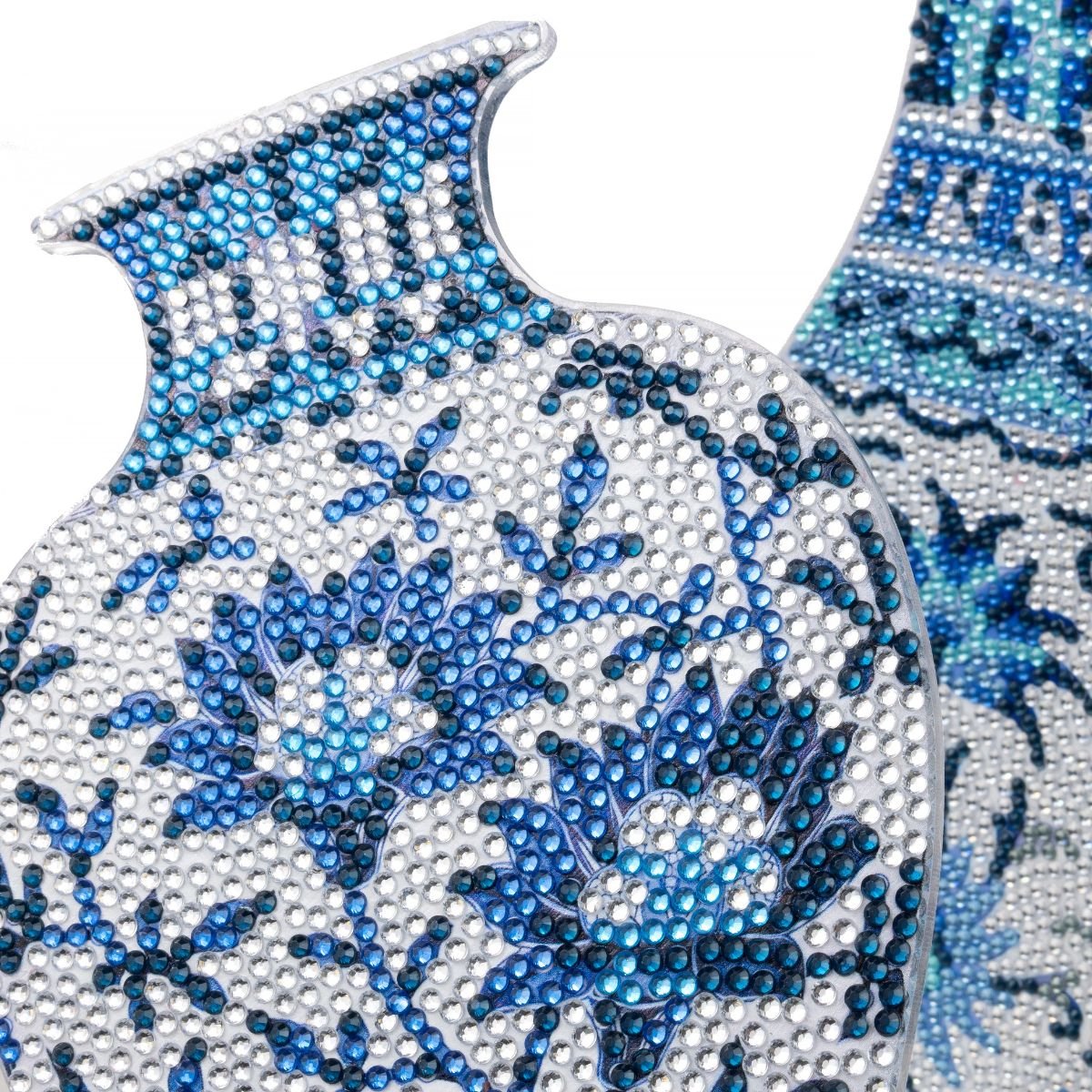 Blue vases diamond art decoration close up finished