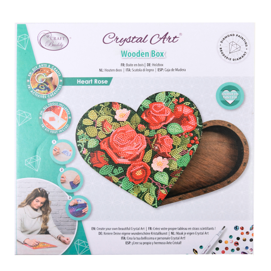 CA-MDF-071 Heart Rose Crystal Wooden Shaped Box 1