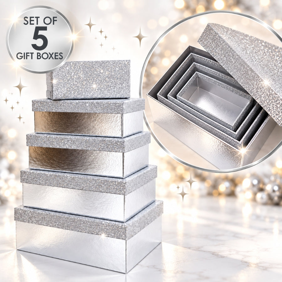 Craft Buddy Silver Nesting Gift Boxes Set of 5