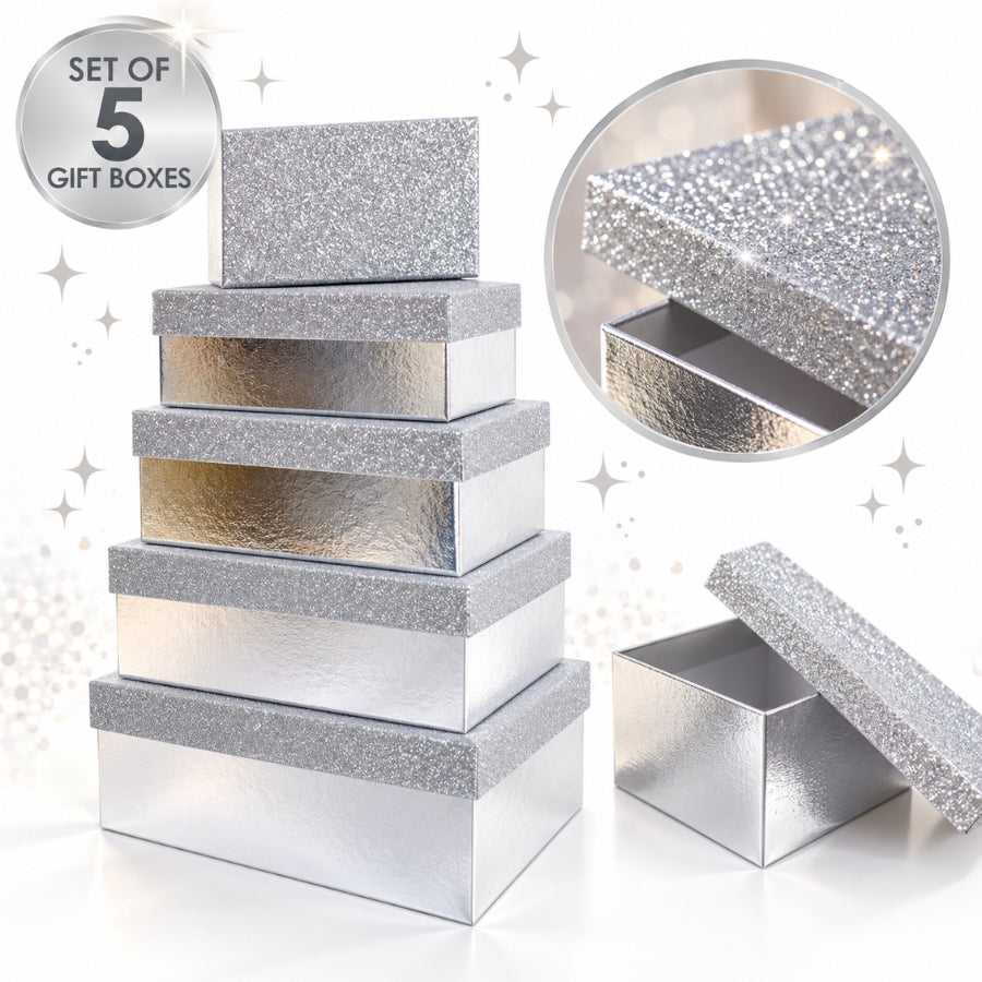 Craft Buddy Silver Nesting Gift Boxes Set of 5