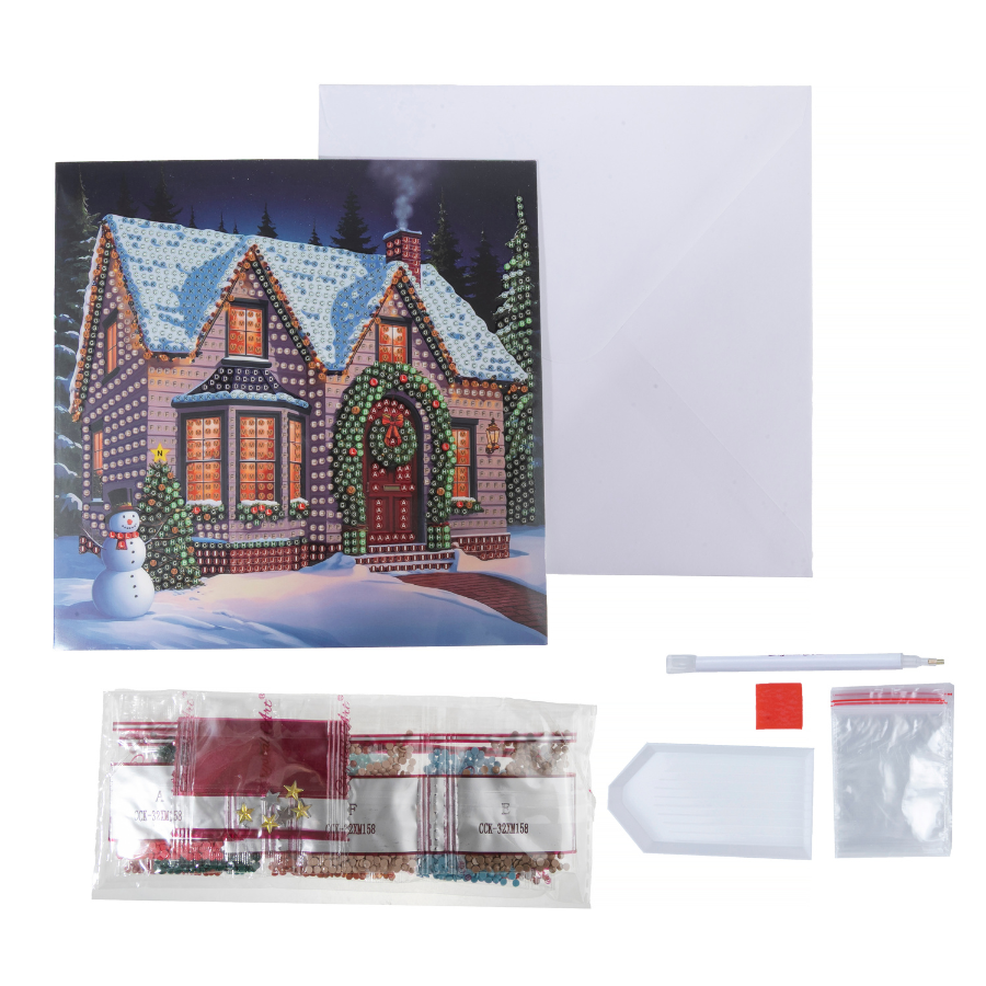 Christmas Cottage Crystal Art Card 18x18 contents