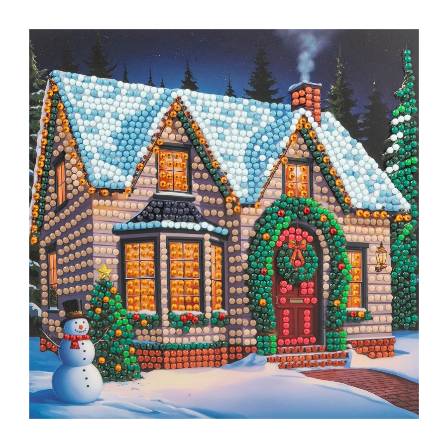 Christmas Cottage Crystal Art Card 18x18 design