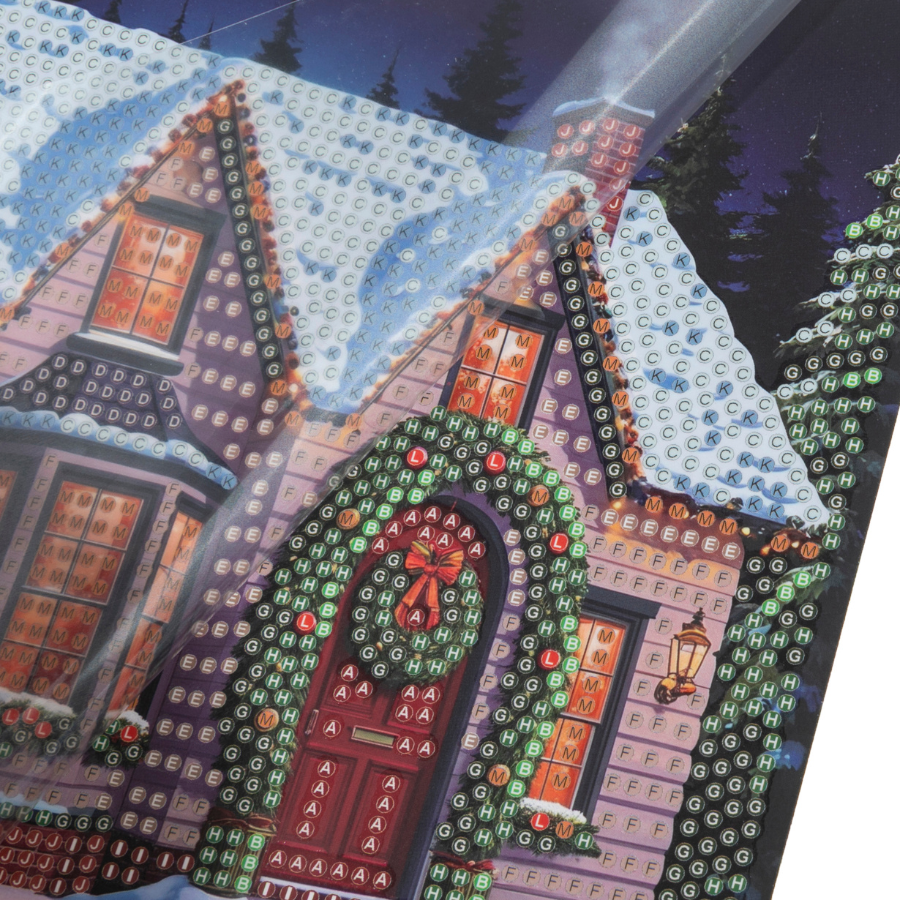 Christmas Cottage Crystal Art Card 18x18 template