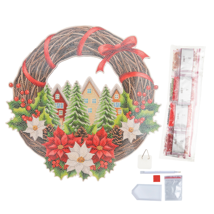 Christmas Crystal Art Wreath Kit contents