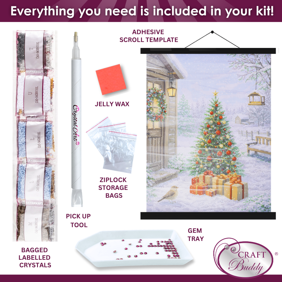 Christmas In The Garden Crystal Art Scroll Kit 40x50cm