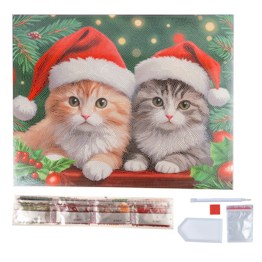 Christmas Kitties Crystal Art Canvas Kit 40x50cm