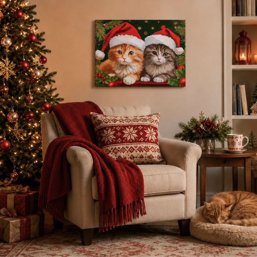 Christmas Kitties Crystal Art Canvas Kit 40x50cm