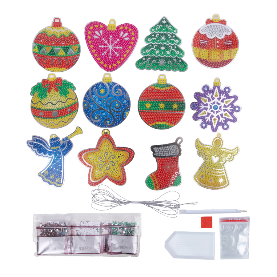 Christmas Shapes Crystal Art Hanging Decorations Set 5