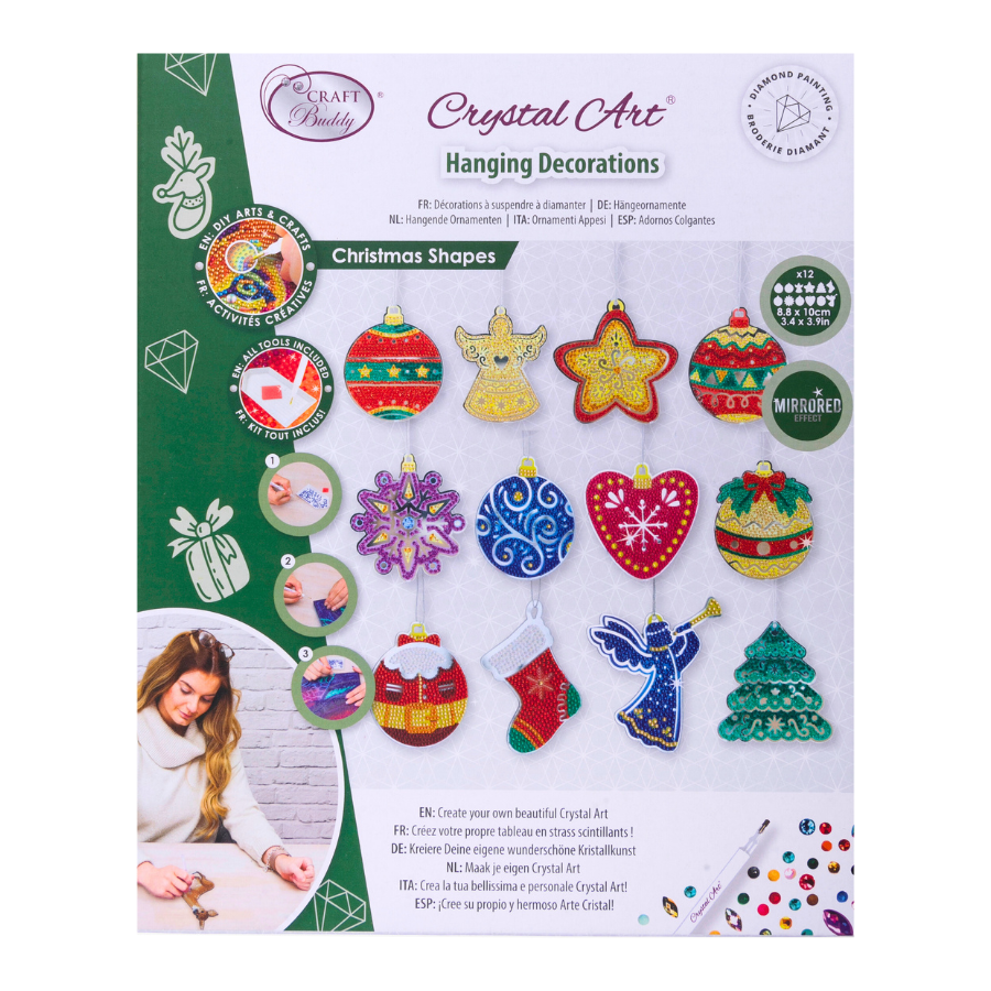 Christmas Shapes Crystal Art Hanging Decorations Set 7