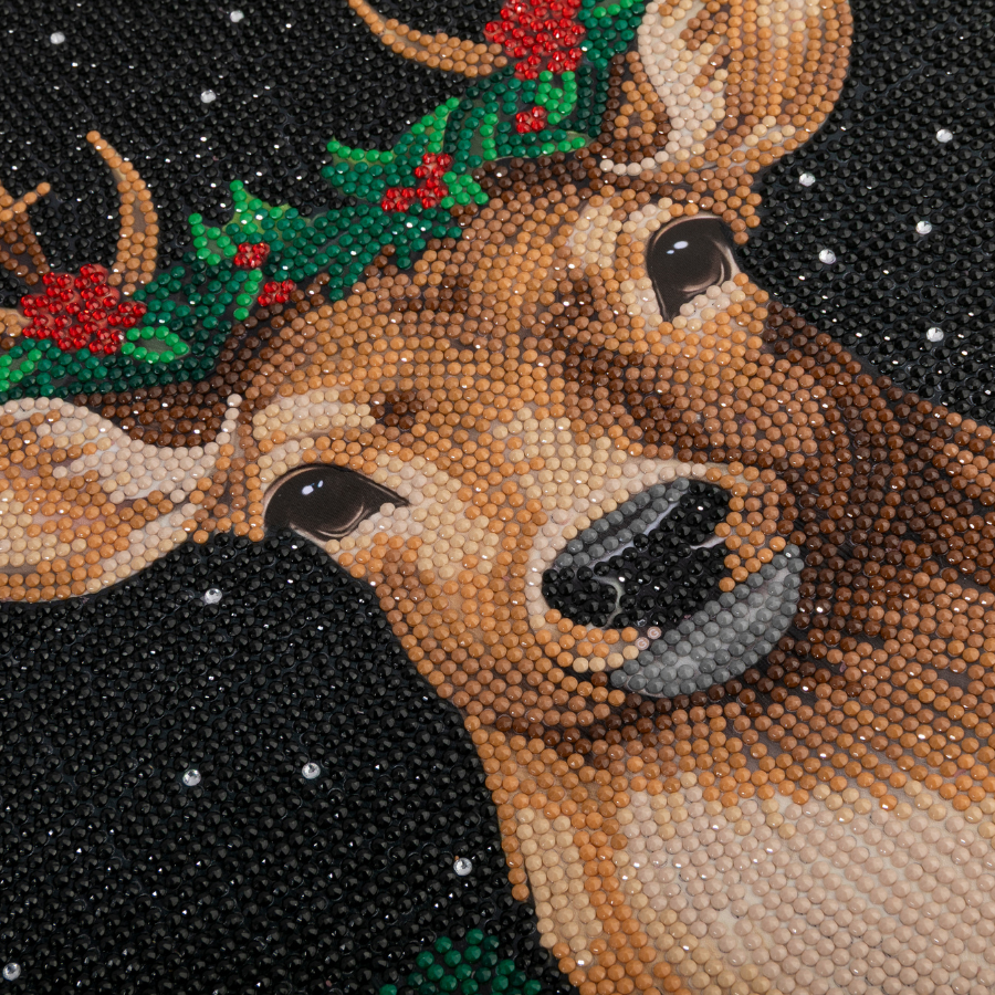 Christmas Stag Crystal Art Scroll Kit 40x50cm closeup