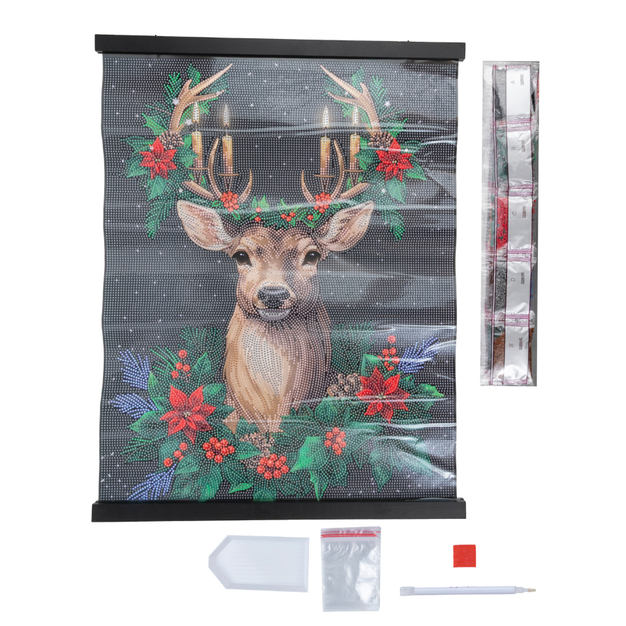 Christmas Stag Crystal Art Scroll Kit 40x50cm contents