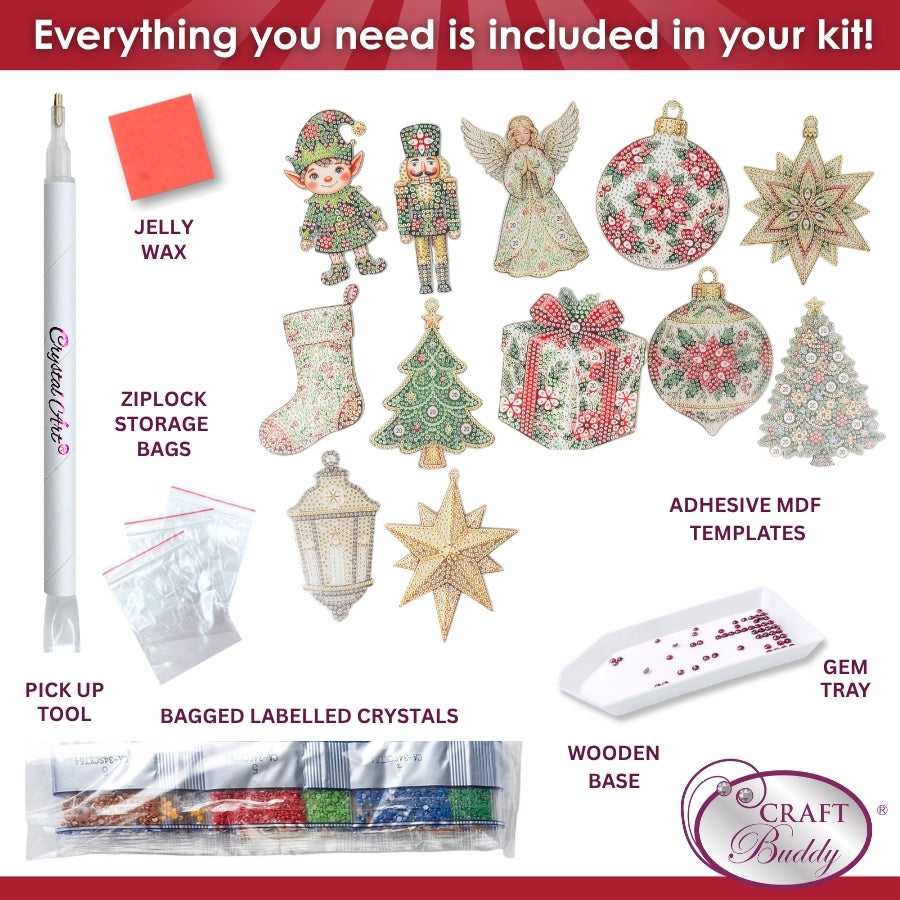 Christmas Treasures Crystal Art Hanging Decoration Kit x 12