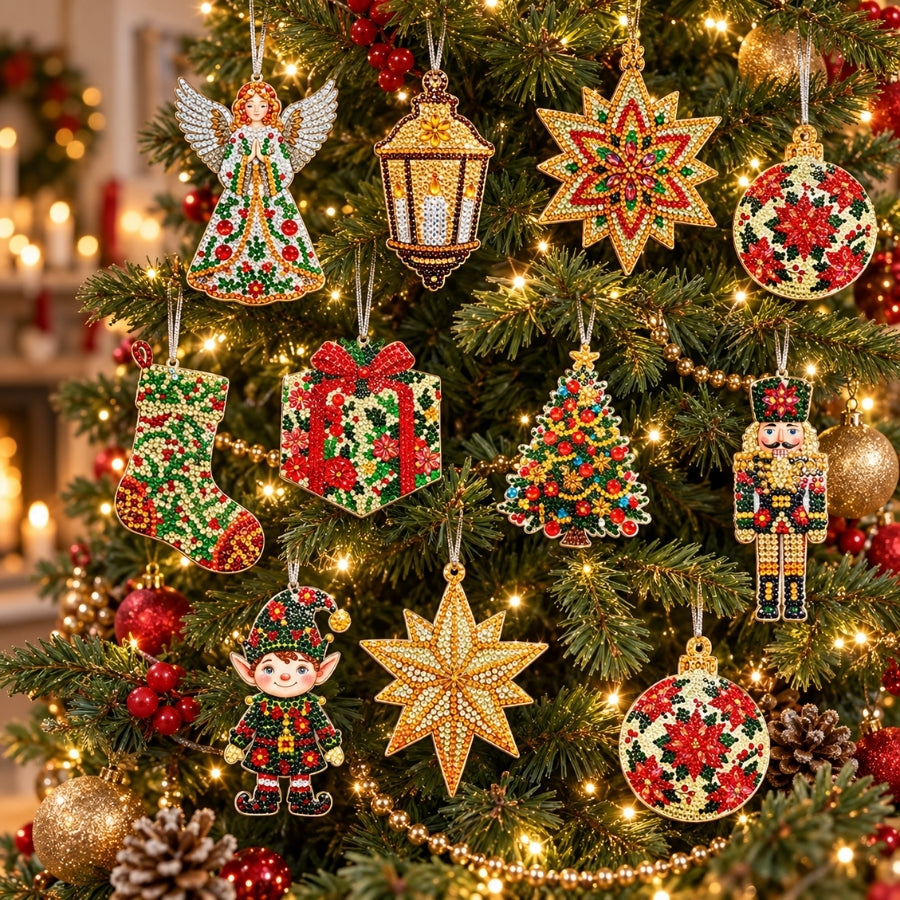 Christmas Treasures Crystal Art Hanging Decoration Kit x 12