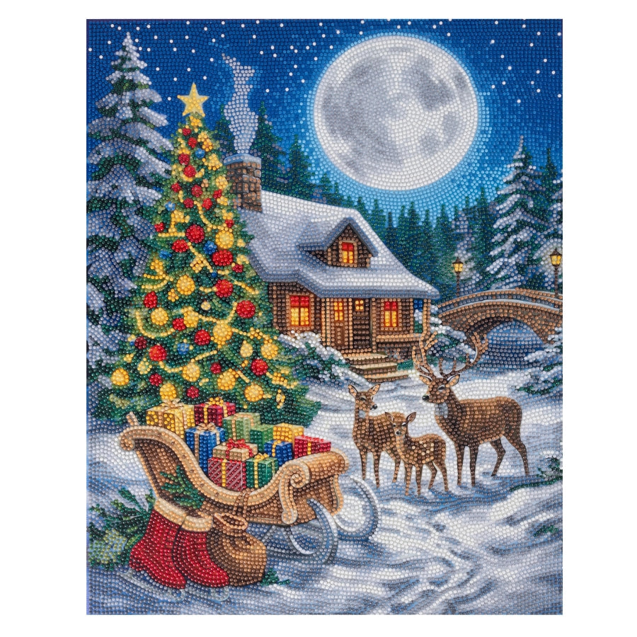 Christmas Woodland Cabin Crystal Art Canvas Kit 40x50cm
