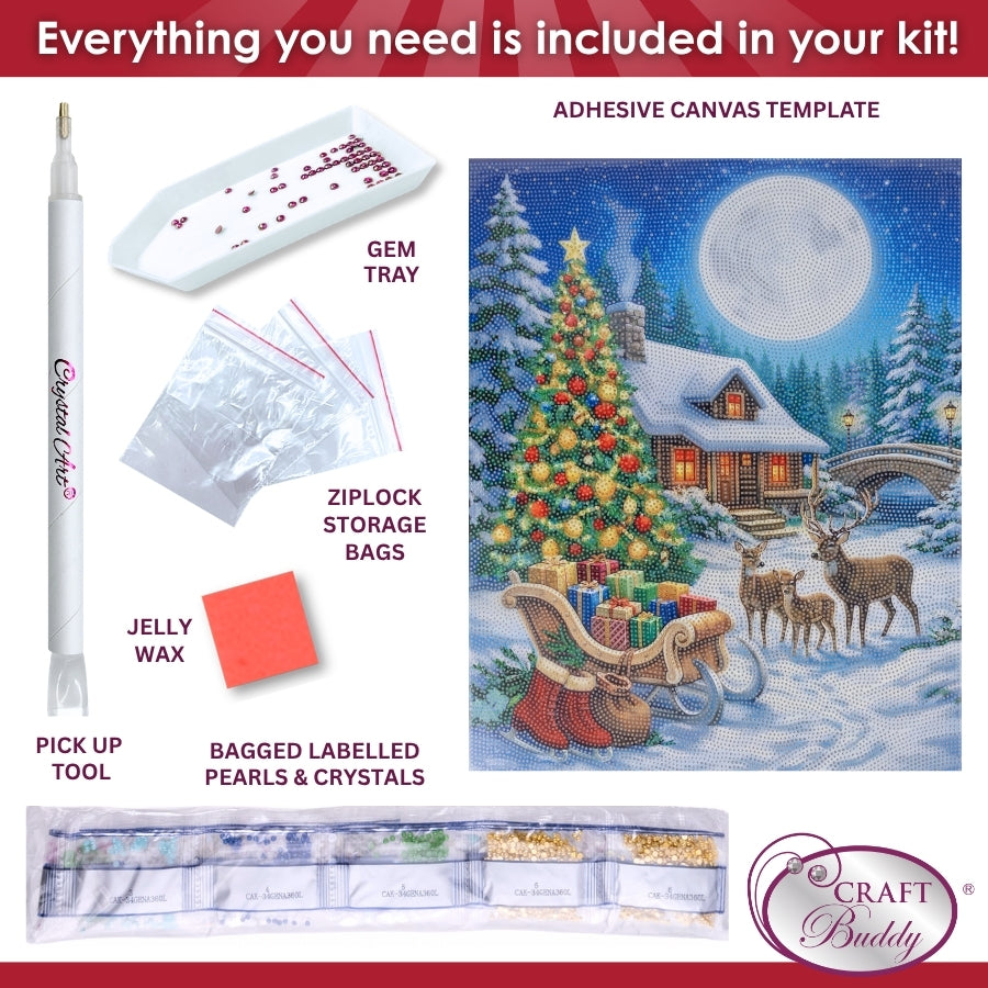 Christmas Woodland Cabin Crystal Art Canvas Kit 40x50cm