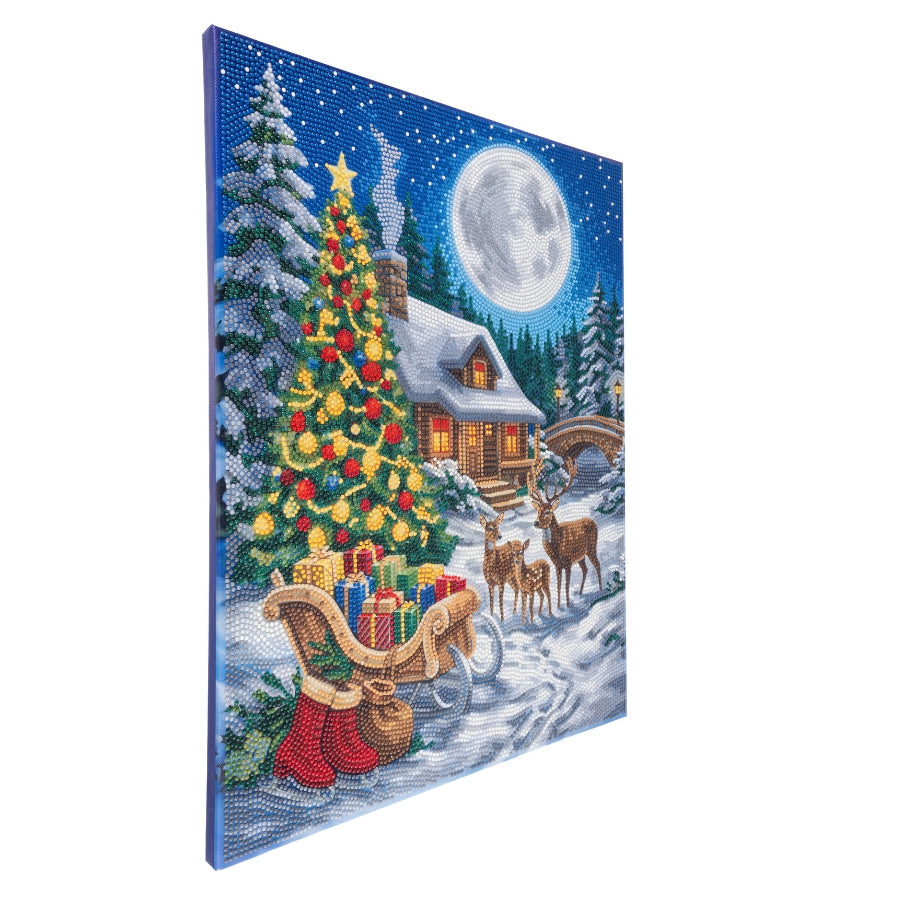 Christmas Woodland Cabin Crystal Art Canvas Kit 40x50cm