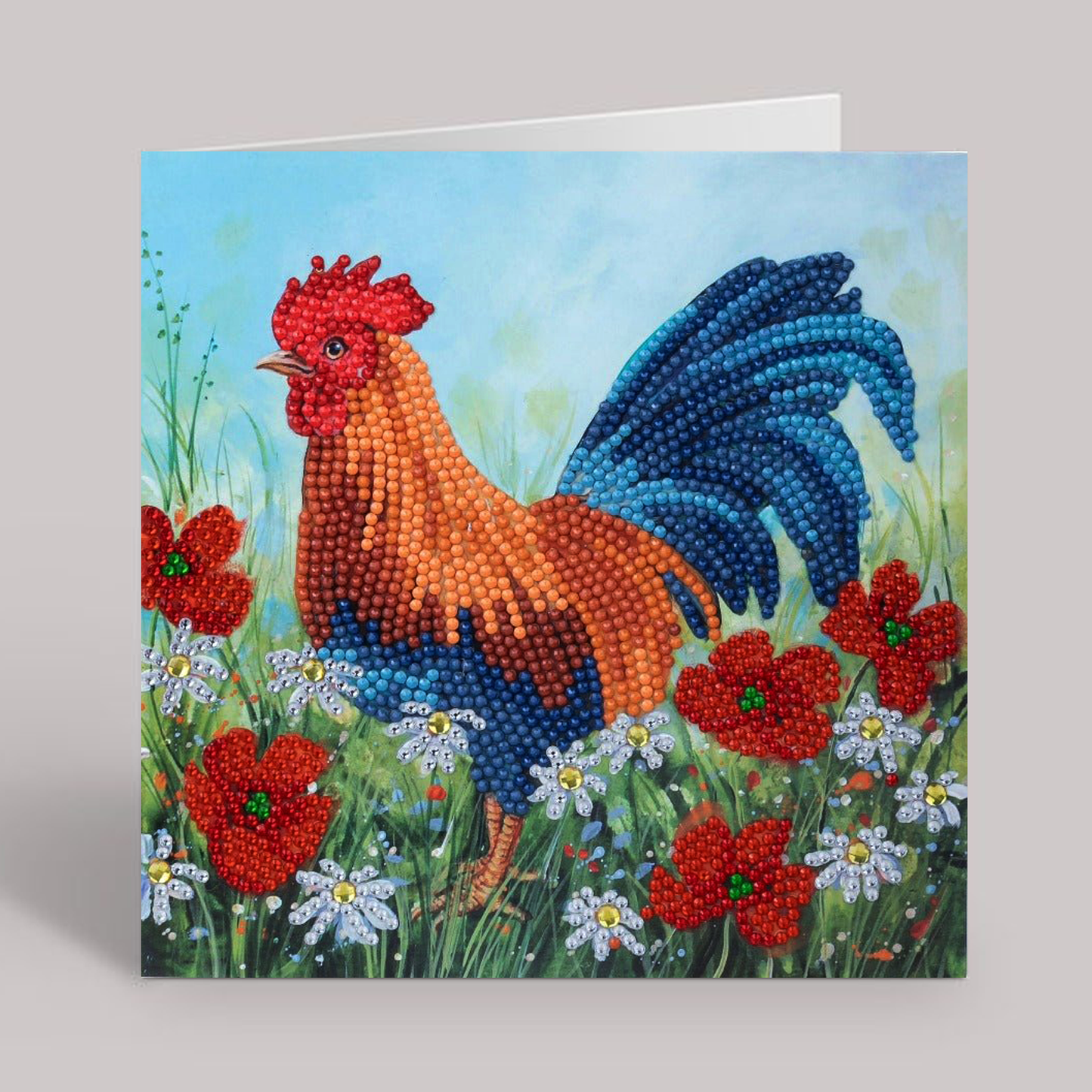 CCK-A102: "Cockerel in the Field" 18x18cm Crystal Art Card