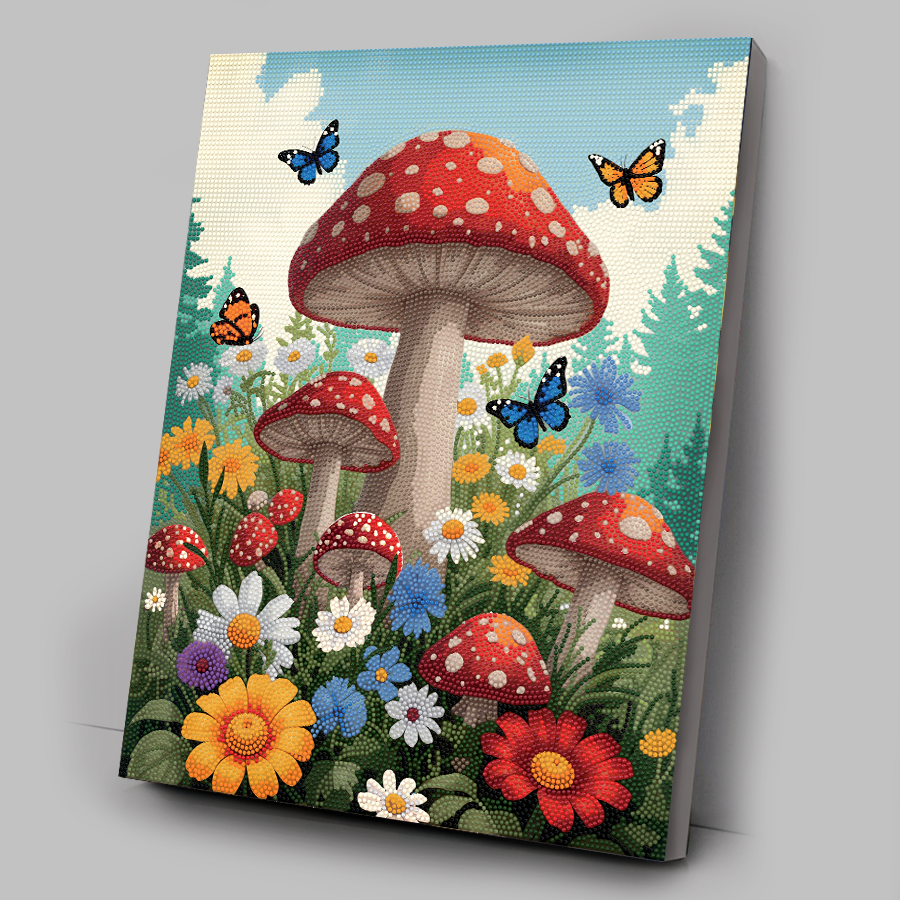 Colourful Mushrooms Crystal Art Canvas Kit 40x50cm