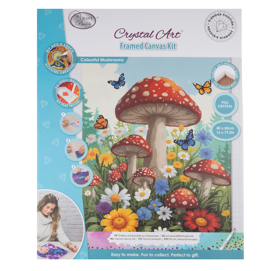 Colourful Mushrooms Crystal Art Canvas Kit 40x50cm