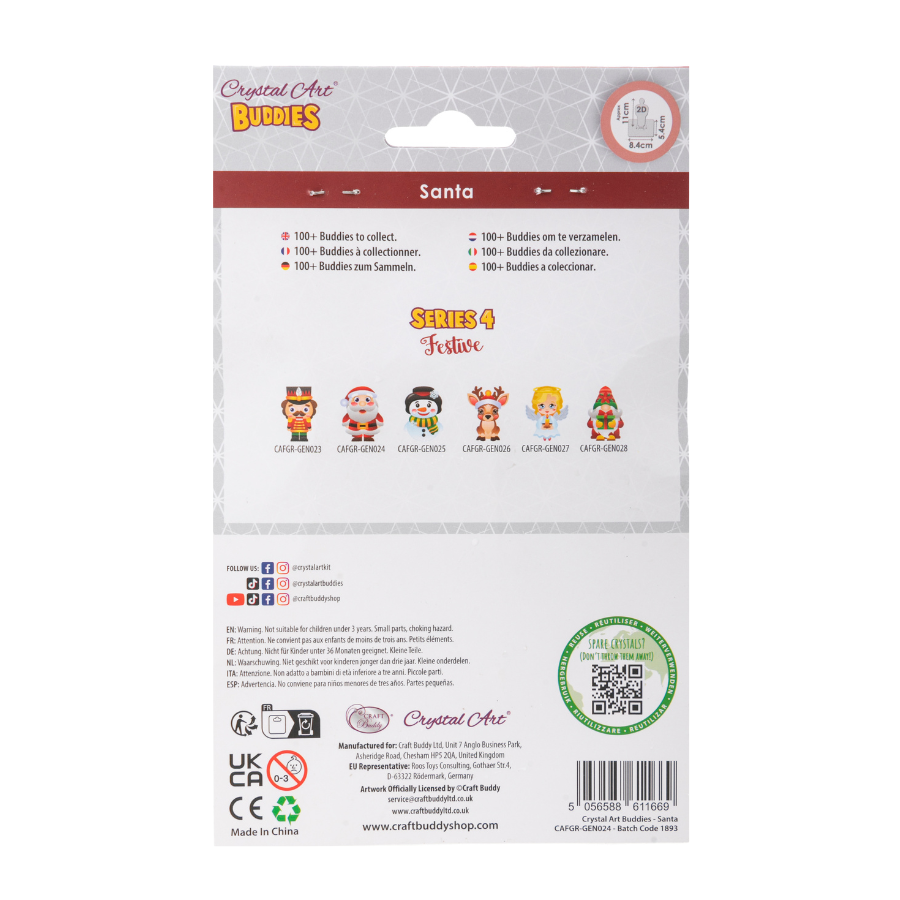 Crystal Art Buddies Series 4 Festive Decoration Santa pack back