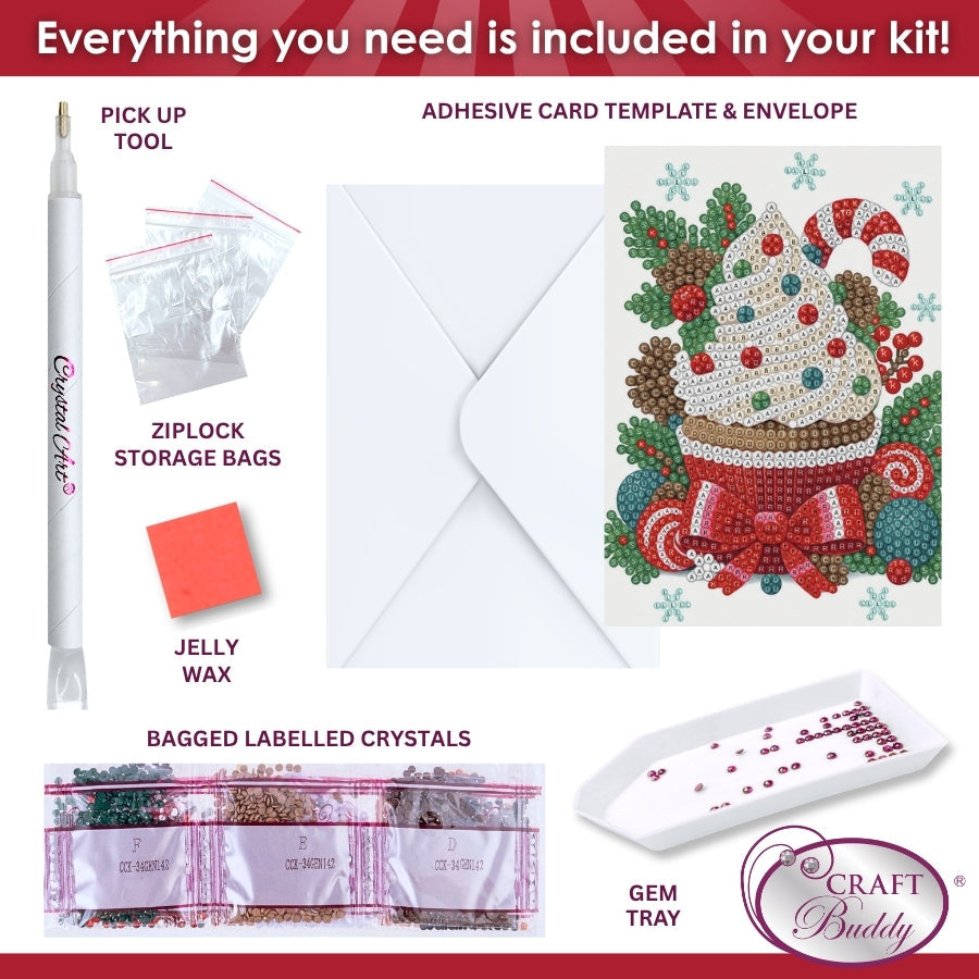 Christmas Cupcake Crystal Art Card Kit 12x17cm