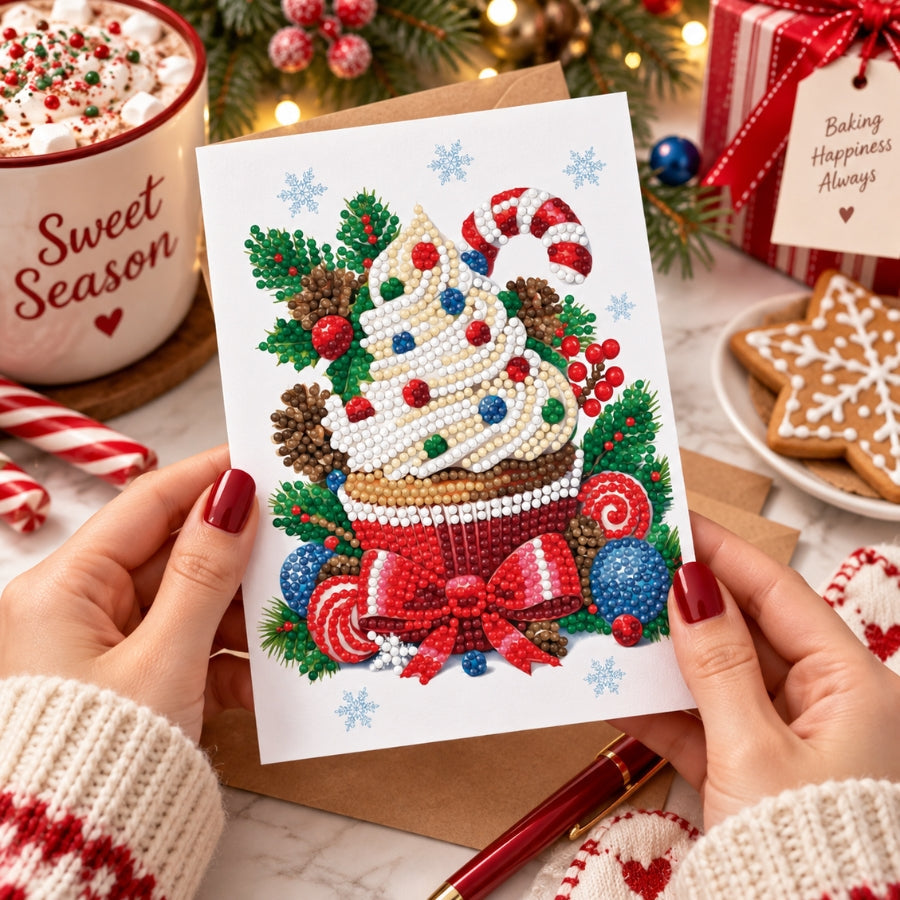 Christmas Cupcake Crystal Art Card Kit 12x17cm