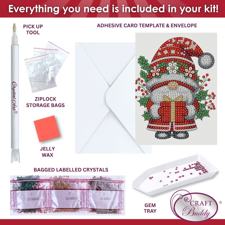 Holiday Gnome Crystal Art Card Kit 12x17cm