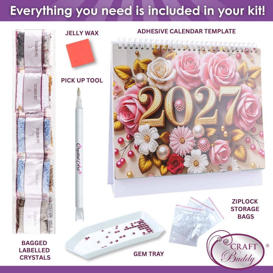 Crystal Art Desktop Calendar Kit 2027 contents