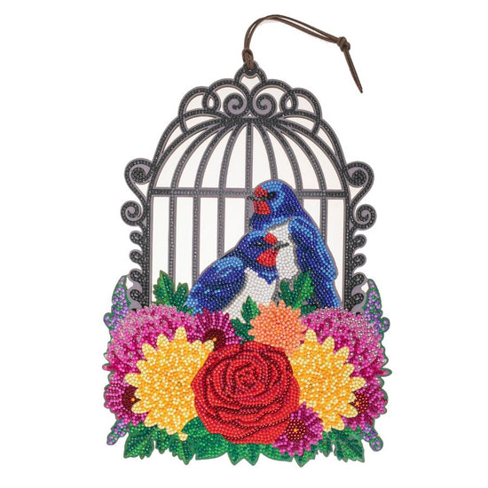 Crystal art wooden hanging decoration birdcage complete