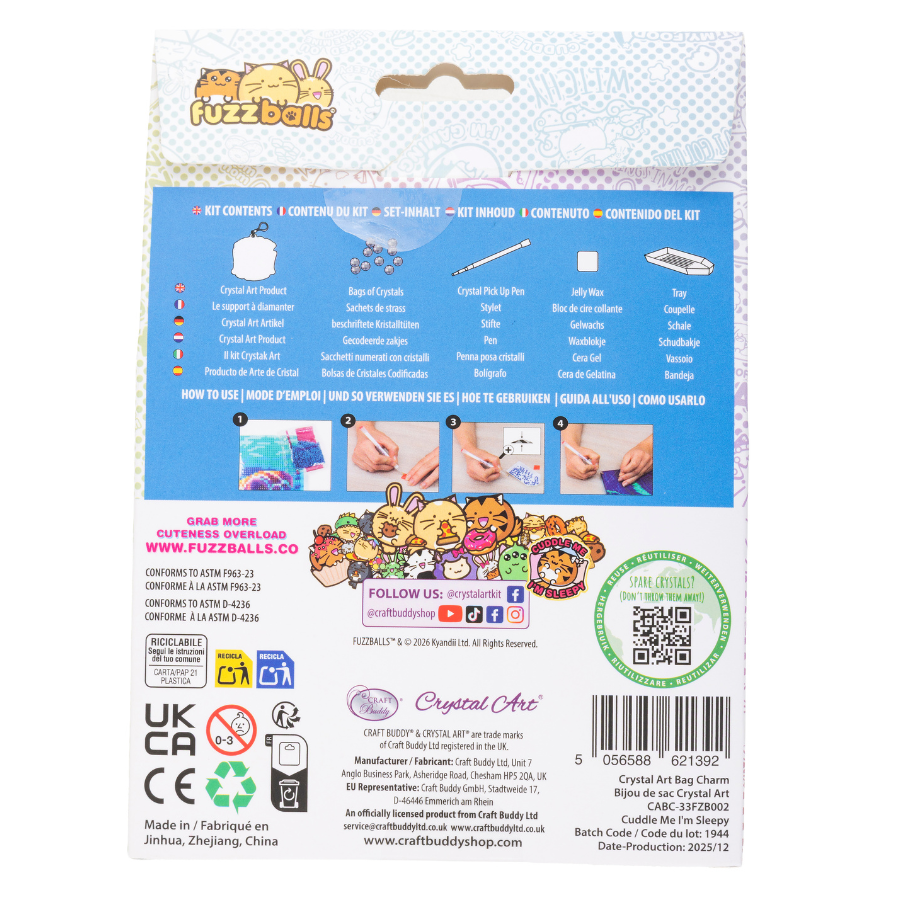 Cuddle Me I'm Sleepy Crystal Art Bag Charm Kit Fuzzballs