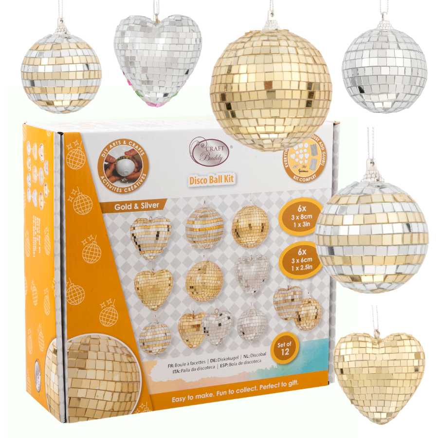 Disco Ball Kit Hanging Decoration Gold & Silver Set of 12