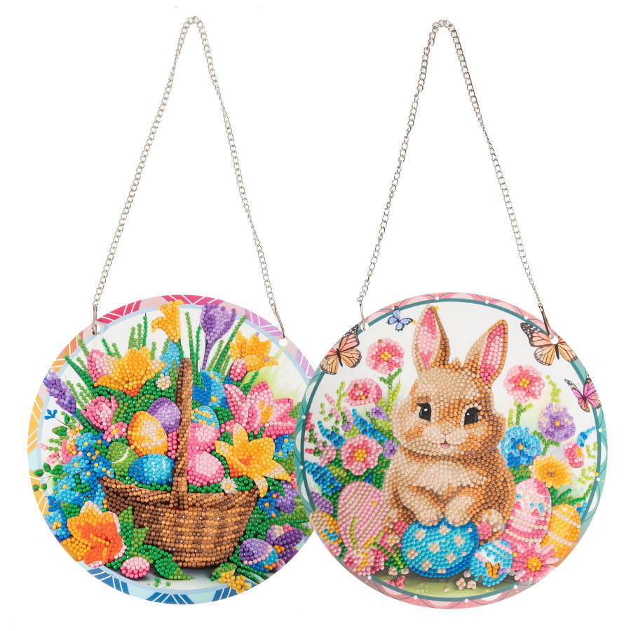Easter Bunny Garden & Easter Delights Crystal Art Hanging Decoration Set of 2