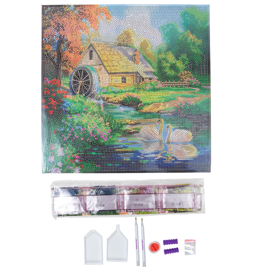 “Enchanting Water Mill” Crystal Art Kit 30 x 30cm Content