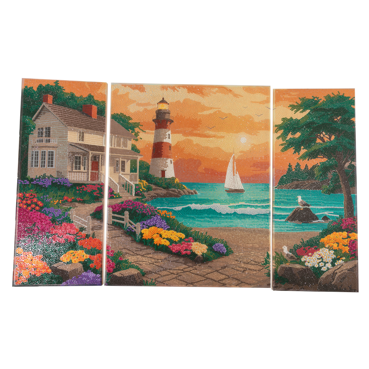 Eventide at the Lighthouse Crystal Art Canvas Triptych