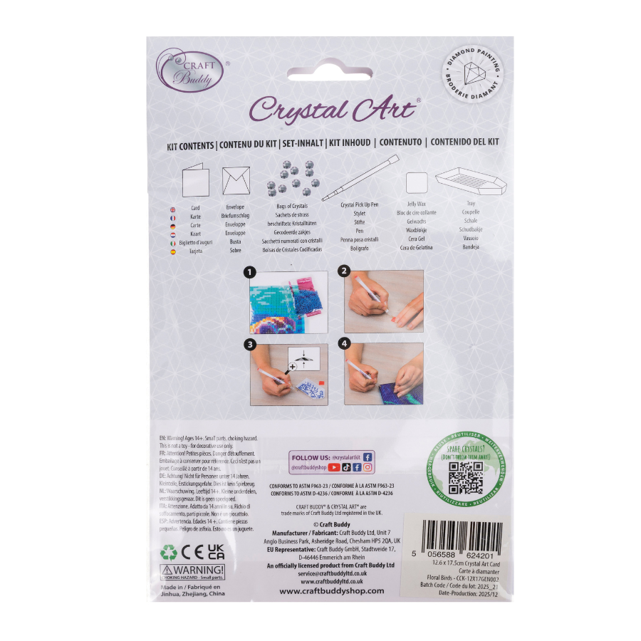 Floral Birds Crystal Art Card Kit 12.6cm x 17.5cm