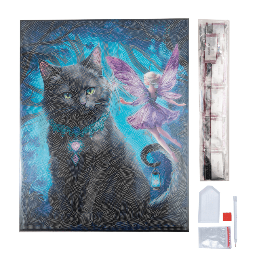 The Fairy & The Midnight Cat Crystal Art Canvas Kit 40x50cm