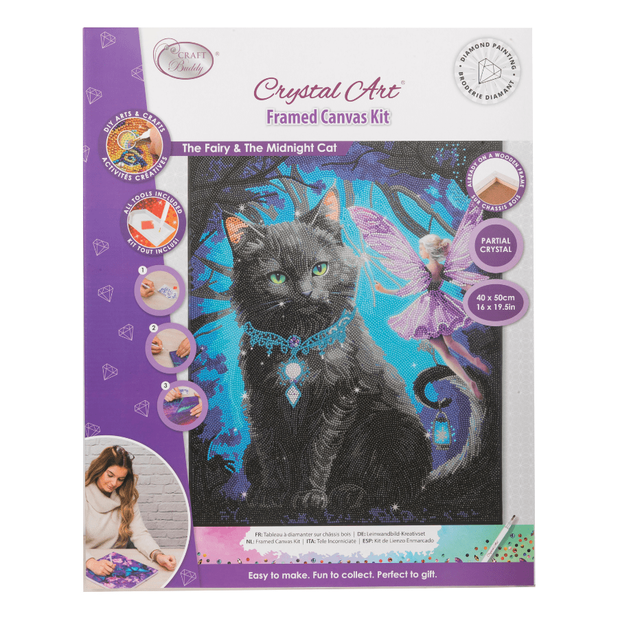 The Fairy & The Midnight Cat Crystal Art Canvas Kit 40x50cm