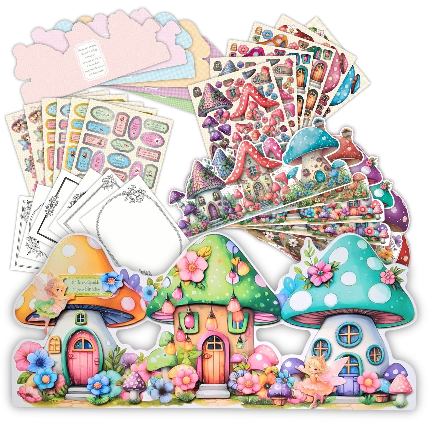 Fairy Mushroom House Card Collection Card Making Kit x 24