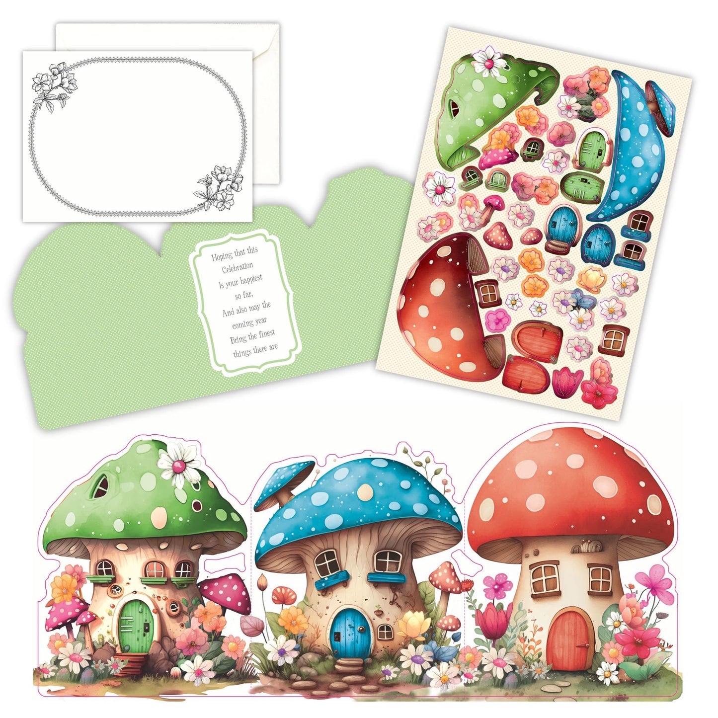 Fairy Mushroom House Card Collection Card Making Kit x 24