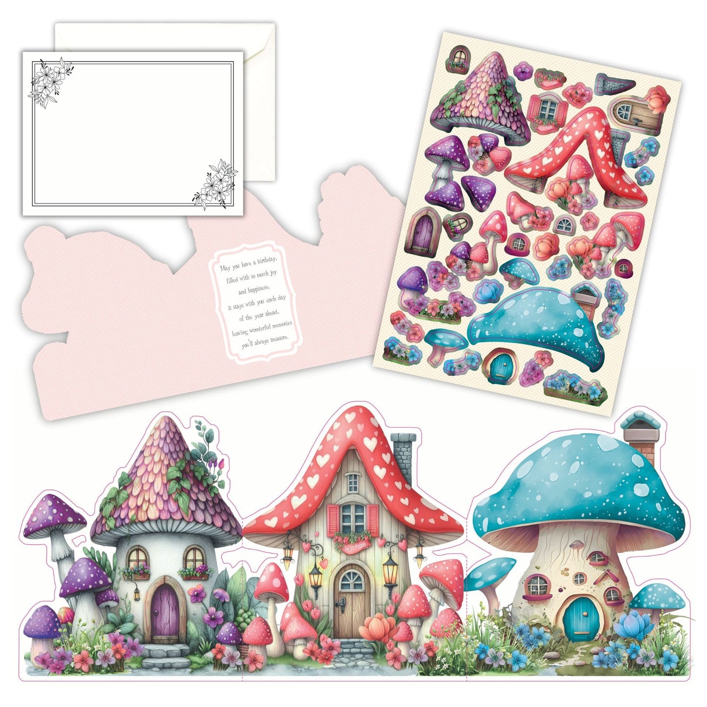 Fairy Mushroom House Card Collection Card Making Kit x 24