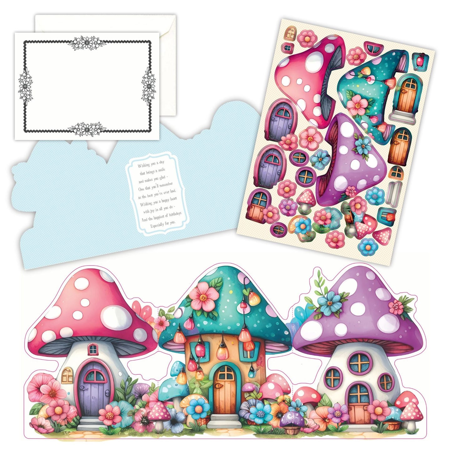 Fairy Mushroom House Card Collection Card Making Kit x 24