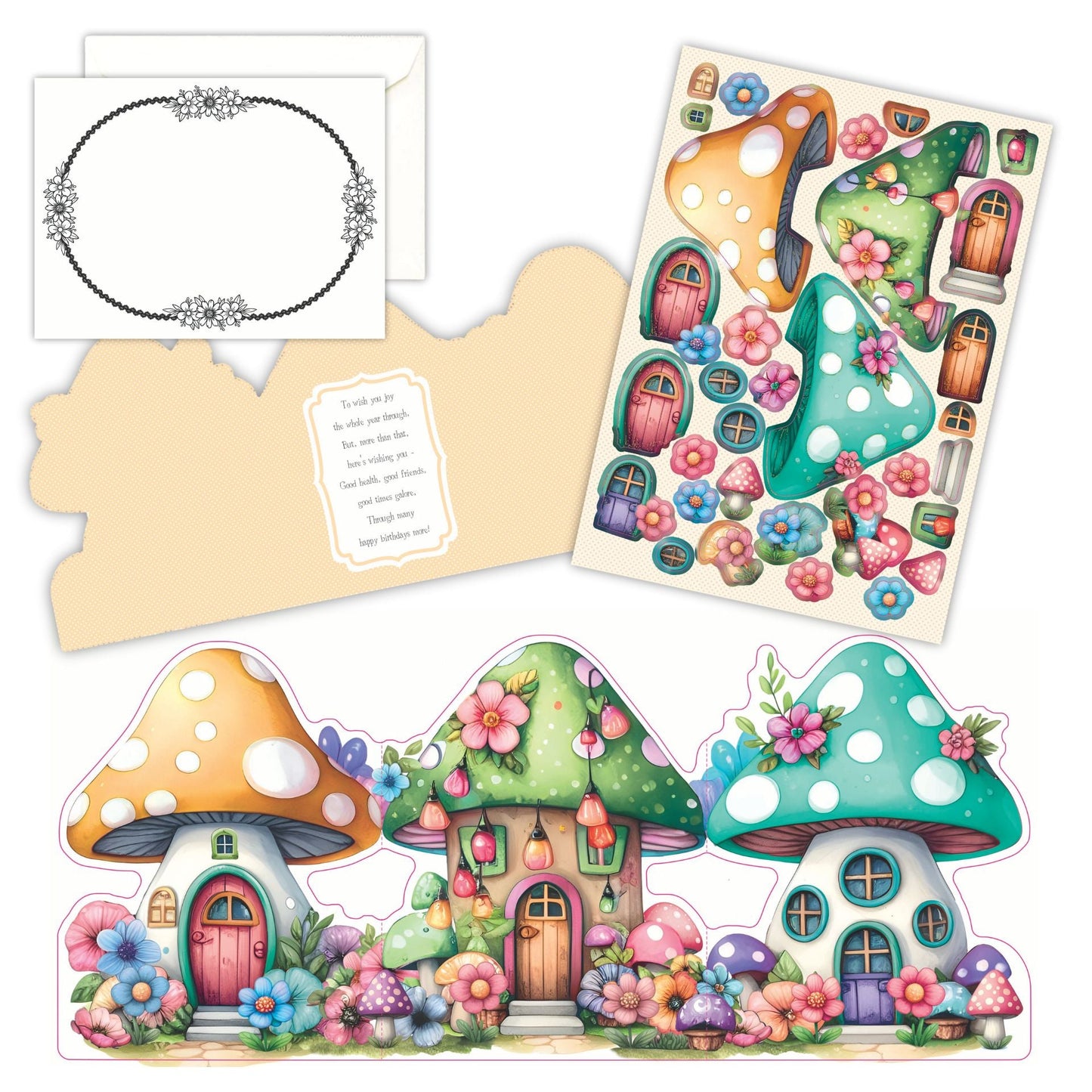 Fairy Mushroom House Card Collection Card Making Kit x 24