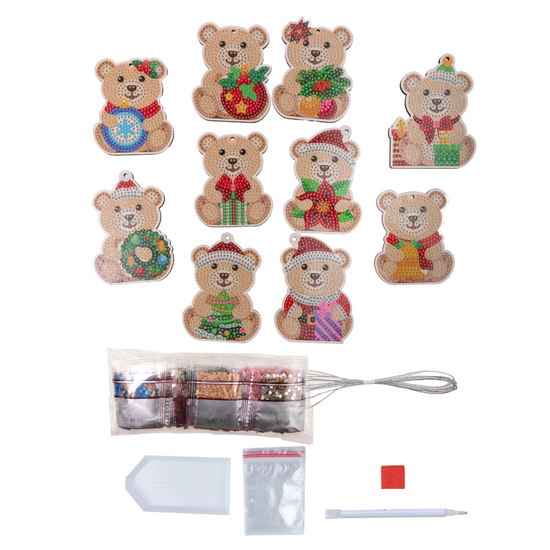 Festive Bears Crystal Art Hanging Decorations Set 3