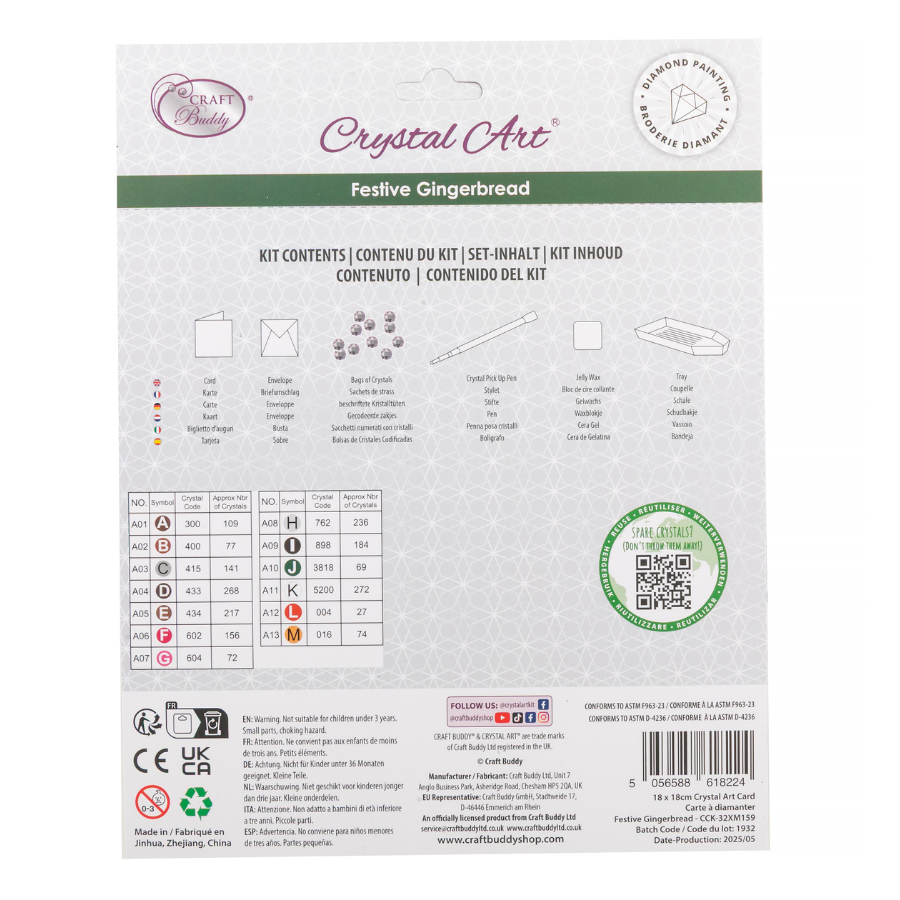 Festive Gingerbread Crystal Art Card 18x18 back